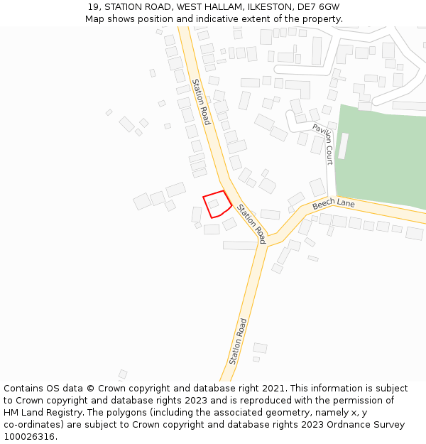 19, STATION ROAD, WEST HALLAM, ILKESTON, DE7 6GW: Location map and indicative extent of plot