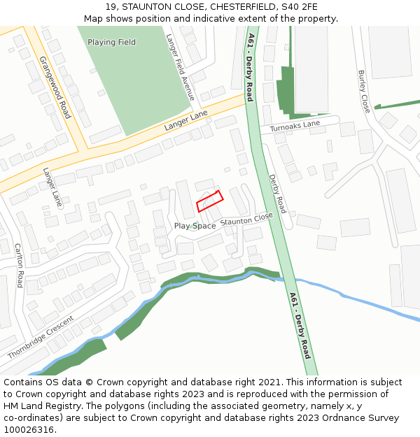 19, STAUNTON CLOSE, CHESTERFIELD, S40 2FE: Location map and indicative extent of plot