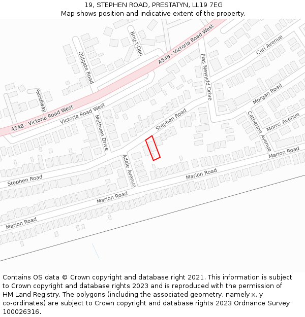 19, STEPHEN ROAD, PRESTATYN, LL19 7EG: Location map and indicative extent of plot