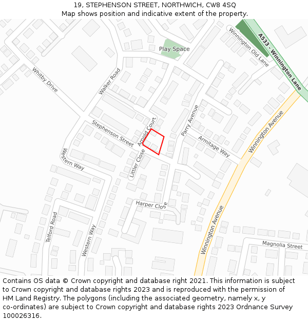 19, STEPHENSON STREET, NORTHWICH, CW8 4SQ: Location map and indicative extent of plot