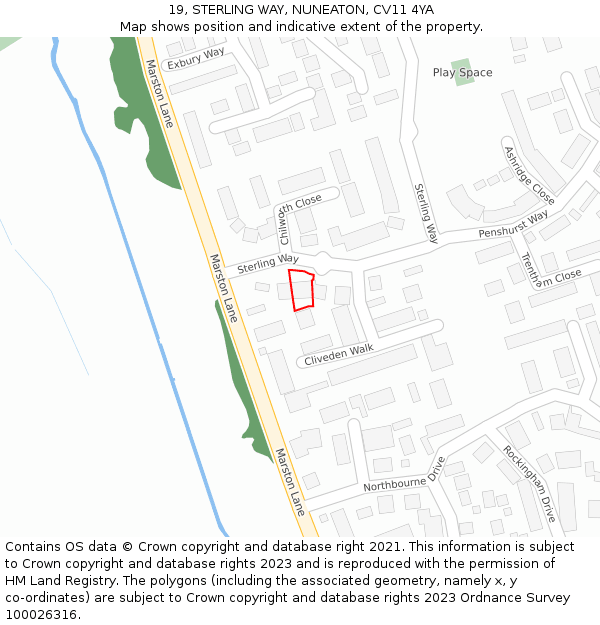 19, STERLING WAY, NUNEATON, CV11 4YA: Location map and indicative extent of plot