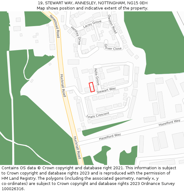 19, STEWART WAY, ANNESLEY, NOTTINGHAM, NG15 0EH: Location map and indicative extent of plot