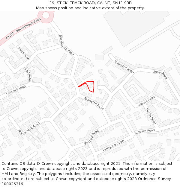 19, STICKLEBACK ROAD, CALNE, SN11 9RB: Location map and indicative extent of plot