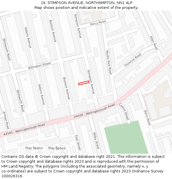 19, STIMPSON AVENUE, NORTHAMPTON, NN1 4LP: Location map and indicative extent of plot