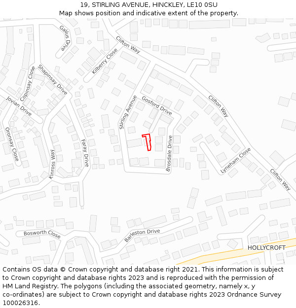 19, STIRLING AVENUE, HINCKLEY, LE10 0SU: Location map and indicative extent of plot