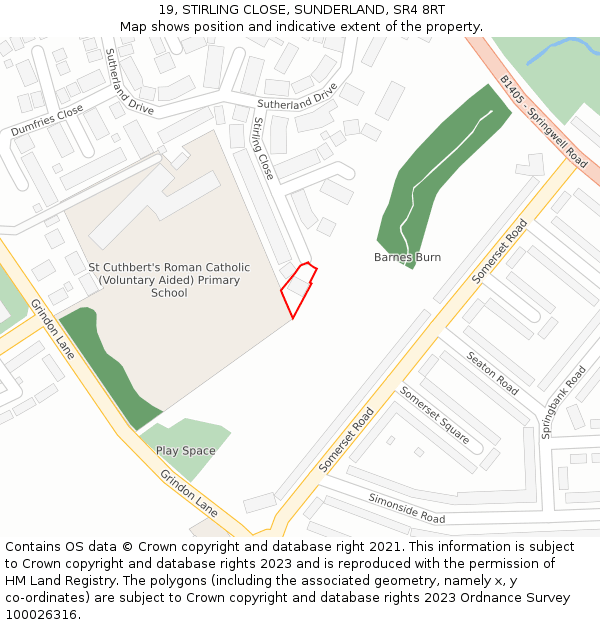 19, STIRLING CLOSE, SUNDERLAND, SR4 8RT: Location map and indicative extent of plot