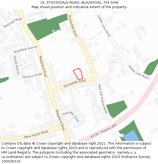 19, STOCKYDALE ROAD, BLACKPOOL, FY4 5HW: Location map and indicative extent of plot