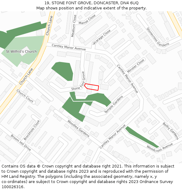 19, STONE FONT GROVE, DONCASTER, DN4 6UQ: Location map and indicative extent of plot