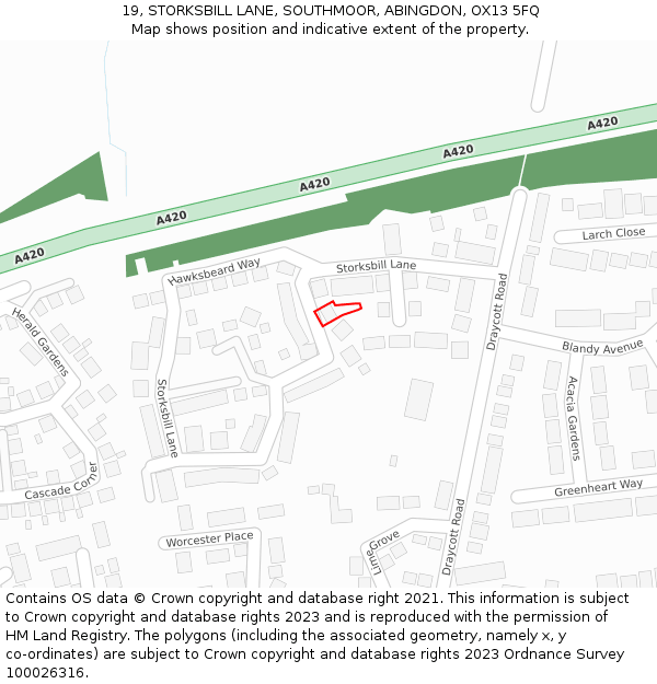 19, STORKSBILL LANE, SOUTHMOOR, ABINGDON, OX13 5FQ: Location map and indicative extent of plot