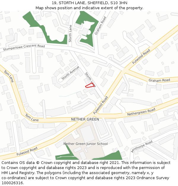 19, STORTH LANE, SHEFFIELD, S10 3HN: Location map and indicative extent of plot