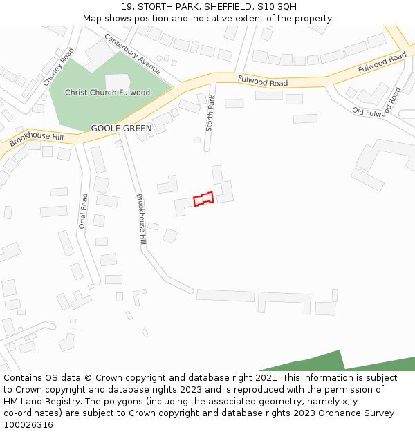 19, STORTH PARK, SHEFFIELD, S10 3QH: Location map and indicative extent of plot