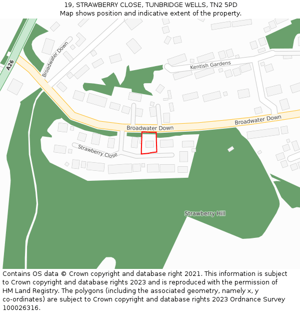 19, STRAWBERRY CLOSE, TUNBRIDGE WELLS, TN2 5PD: Location map and indicative extent of plot