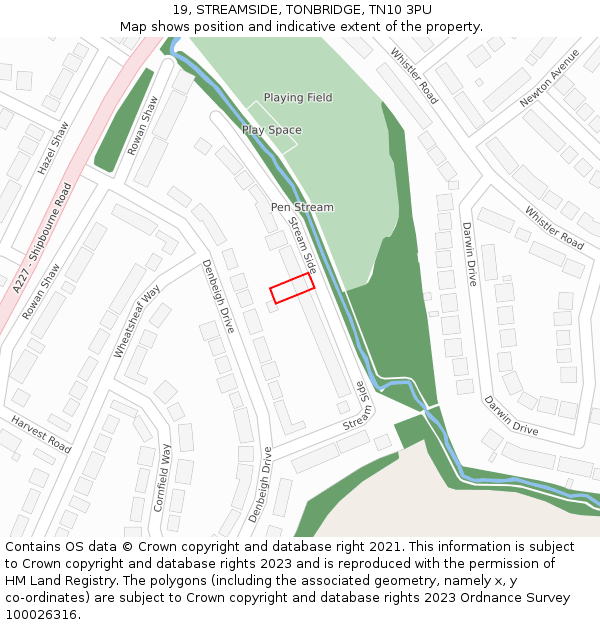 19, STREAMSIDE, TONBRIDGE, TN10 3PU: Location map and indicative extent of plot
