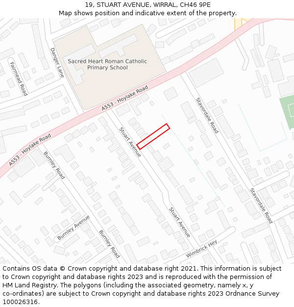 19, STUART AVENUE, WIRRAL, CH46 9PE: Location map and indicative extent of plot