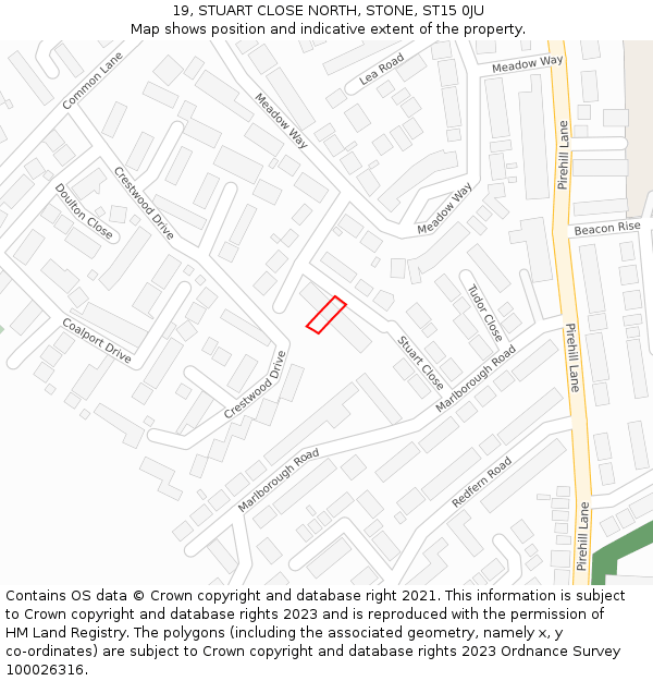 19, STUART CLOSE NORTH, STONE, ST15 0JU: Location map and indicative extent of plot