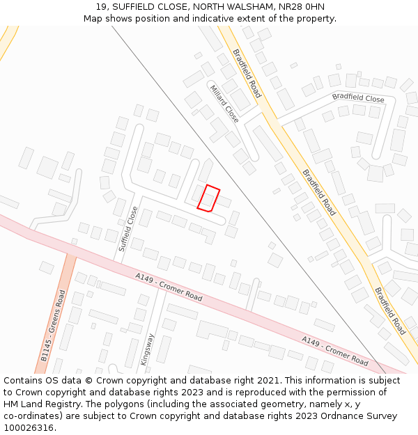 19, SUFFIELD CLOSE, NORTH WALSHAM, NR28 0HN: Location map and indicative extent of plot