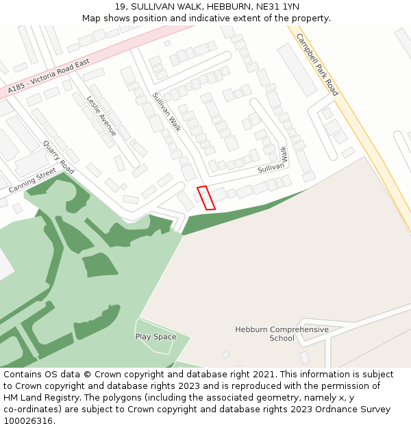 19, SULLIVAN WALK, HEBBURN, NE31 1YN: Location map and indicative extent of plot