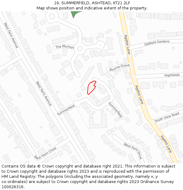 19, SUMMERFIELD, ASHTEAD, KT21 2LF: Location map and indicative extent of plot