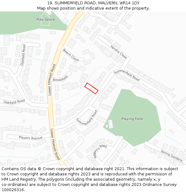 19, SUMMERFIELD ROAD, MALVERN, WR14 1DY: Location map and indicative extent of plot