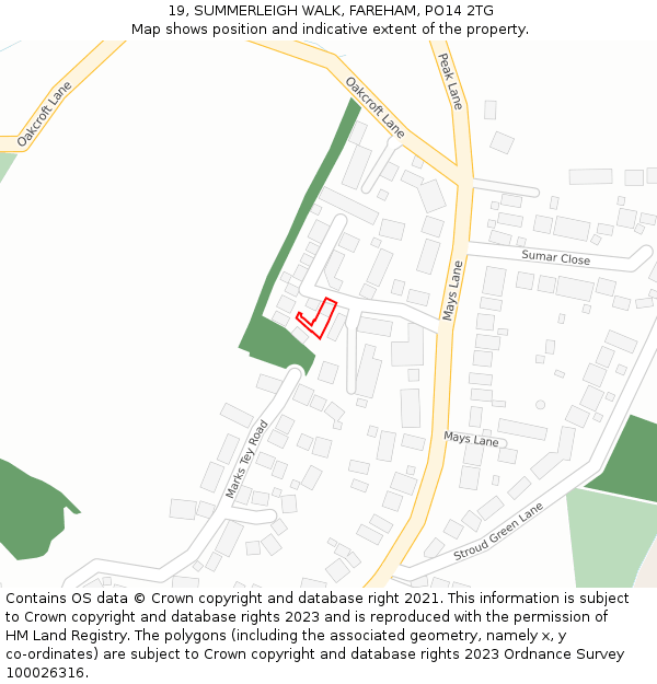 19, SUMMERLEIGH WALK, FAREHAM, PO14 2TG: Location map and indicative extent of plot