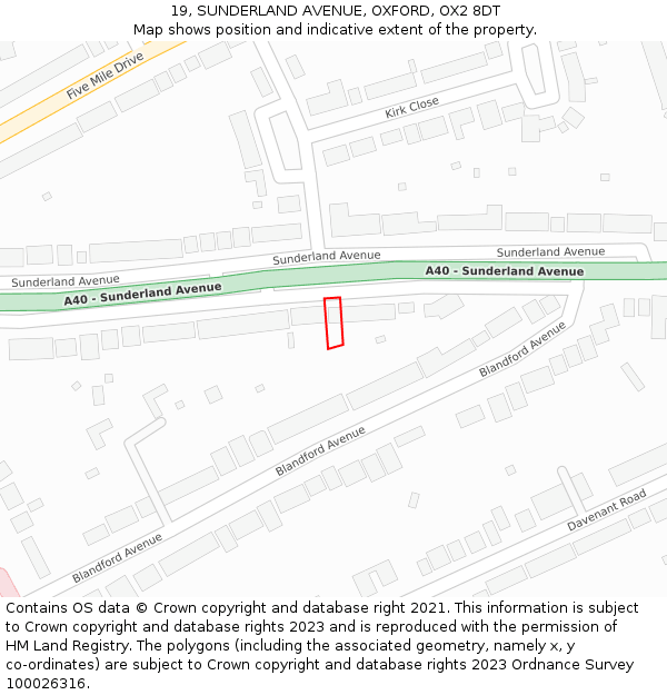 19, SUNDERLAND AVENUE, OXFORD, OX2 8DT: Location map and indicative extent of plot