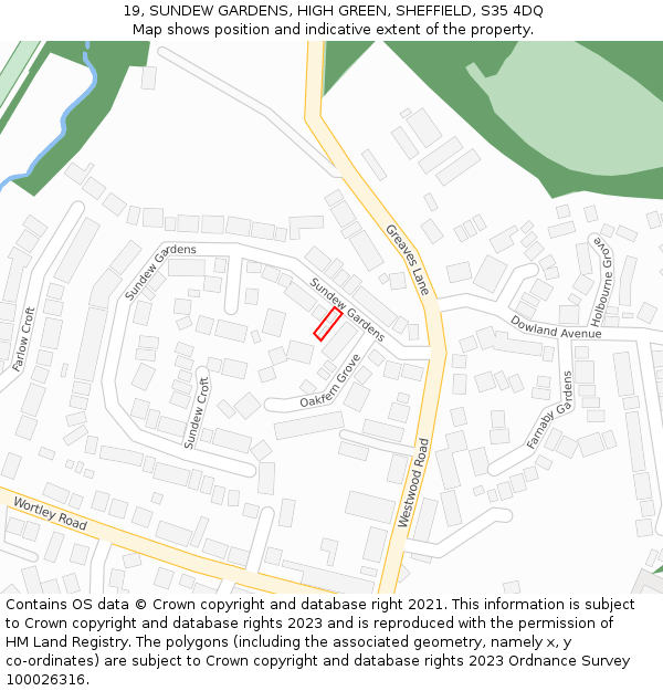 19, SUNDEW GARDENS, HIGH GREEN, SHEFFIELD, S35 4DQ: Location map and indicative extent of plot