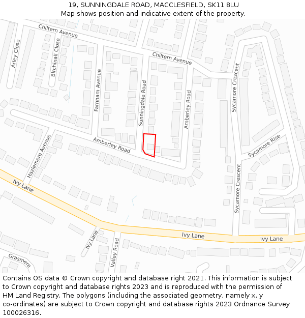 19, SUNNINGDALE ROAD, MACCLESFIELD, SK11 8LU: Location map and indicative extent of plot