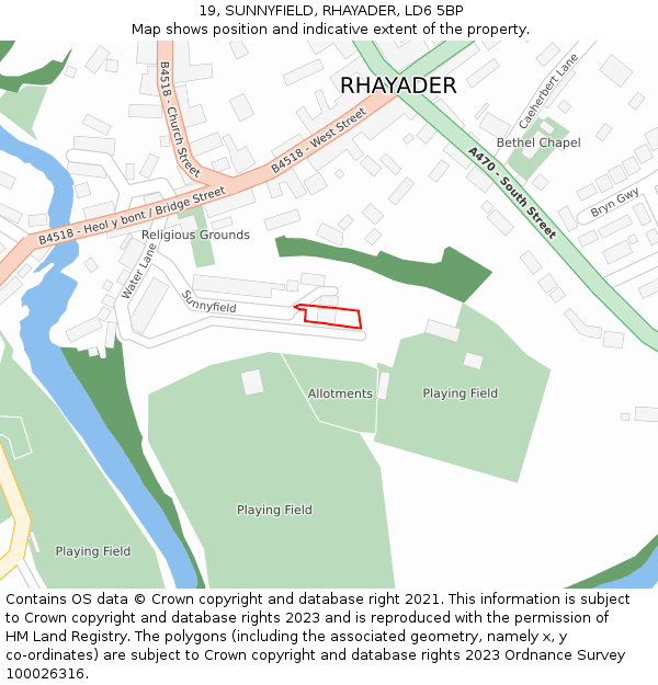 19, SUNNYFIELD, RHAYADER, LD6 5BP: Location map and indicative extent of plot