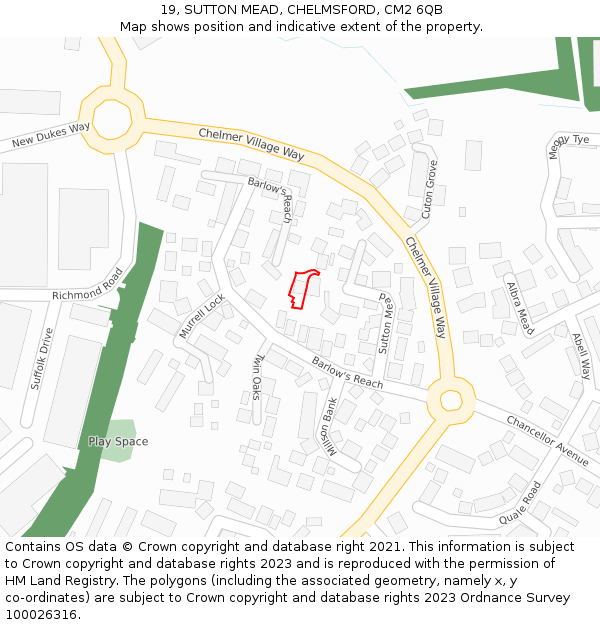 19, SUTTON MEAD, CHELMSFORD, CM2 6QB: Location map and indicative extent of plot