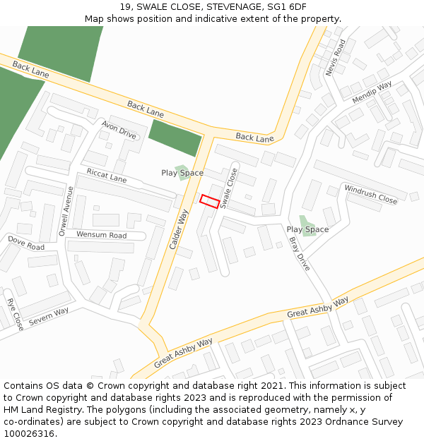 19, SWALE CLOSE, STEVENAGE, SG1 6DF: Location map and indicative extent of plot