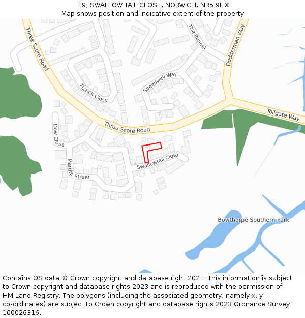 19, SWALLOW TAIL CLOSE, NORWICH, NR5 9HX: Location map and indicative extent of plot