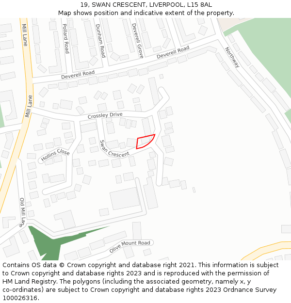 19, SWAN CRESCENT, LIVERPOOL, L15 8AL: Location map and indicative extent of plot
