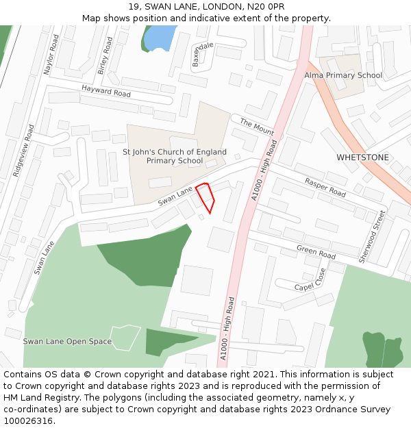 19, SWAN LANE, LONDON, N20 0PR: Location map and indicative extent of plot