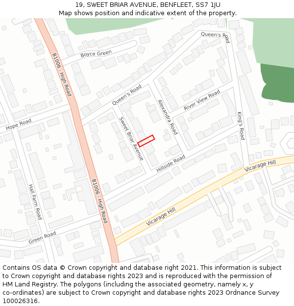 19, SWEET BRIAR AVENUE, BENFLEET, SS7 1JU: Location map and indicative extent of plot