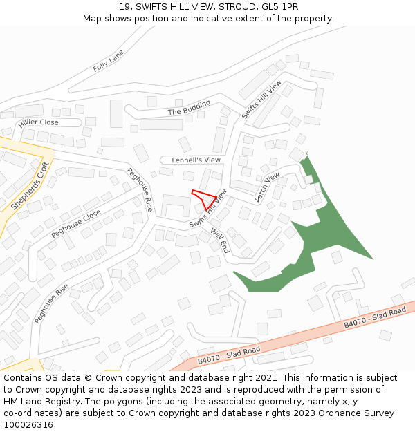 19, SWIFTS HILL VIEW, STROUD, GL5 1PR: Location map and indicative extent of plot