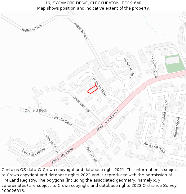 19, SYCAMORE DRIVE, CLECKHEATON, BD19 6AP: Location map and indicative extent of plot