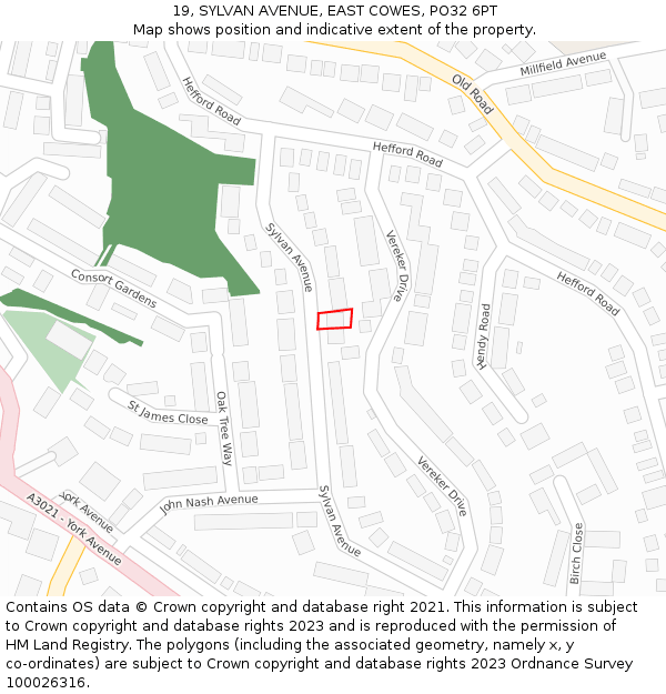 19, SYLVAN AVENUE, EAST COWES, PO32 6PT: Location map and indicative extent of plot