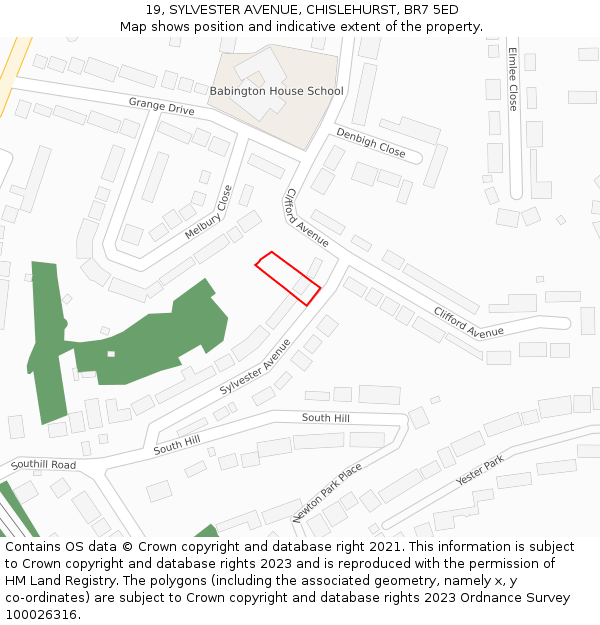 19, SYLVESTER AVENUE, CHISLEHURST, BR7 5ED: Location map and indicative extent of plot