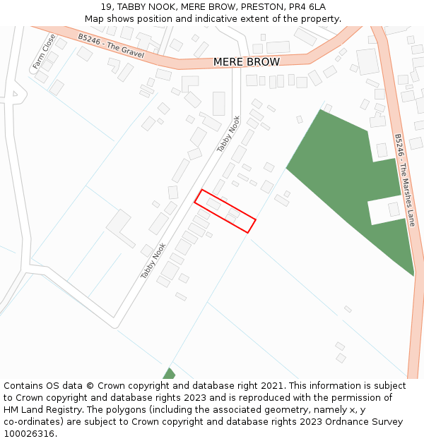 19, TABBY NOOK, MERE BROW, PRESTON, PR4 6LA: Location map and indicative extent of plot