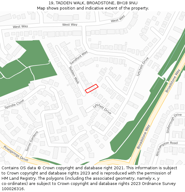 19, TADDEN WALK, BROADSTONE, BH18 9NU: Location map and indicative extent of plot