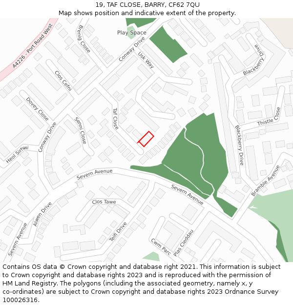 19, TAF CLOSE, BARRY, CF62 7QU: Location map and indicative extent of plot