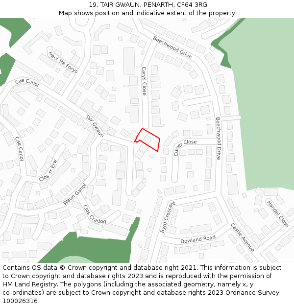 19, TAIR GWAUN, PENARTH, CF64 3RG: Location map and indicative extent of plot