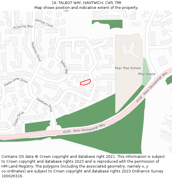 19, TALBOT WAY, NANTWICH, CW5 7RR: Location map and indicative extent of plot