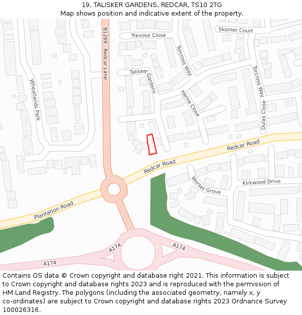 19, TALISKER GARDENS, REDCAR, TS10 2TG: Location map and indicative extent of plot