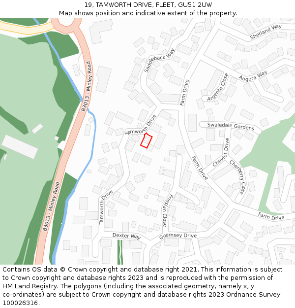 19, TAMWORTH DRIVE, FLEET, GU51 2UW: Location map and indicative extent of plot