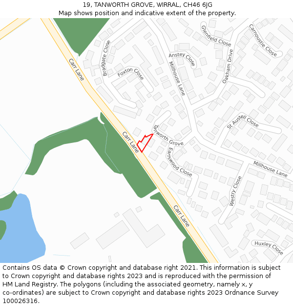 19, TANWORTH GROVE, WIRRAL, CH46 6JG: Location map and indicative extent of plot