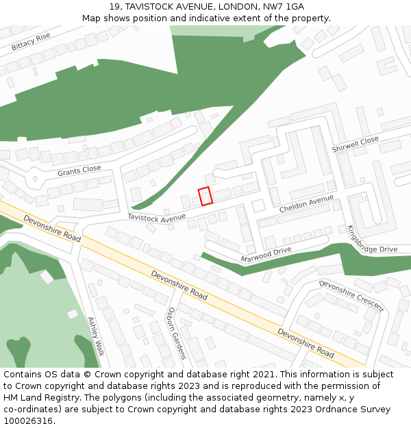 19, TAVISTOCK AVENUE, LONDON, NW7 1GA: Location map and indicative extent of plot