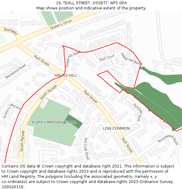 19, TEALL STREET, OSSETT, WF5 0PA: Location map and indicative extent of plot