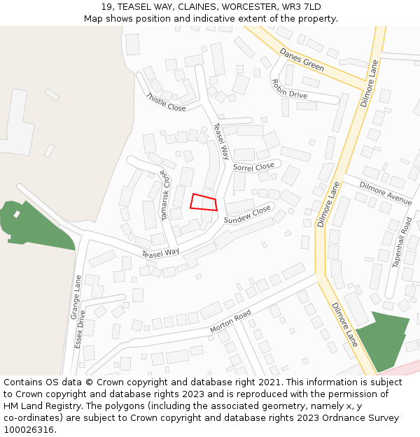 19, TEASEL WAY, CLAINES, WORCESTER, WR3 7LD: Location map and indicative extent of plot