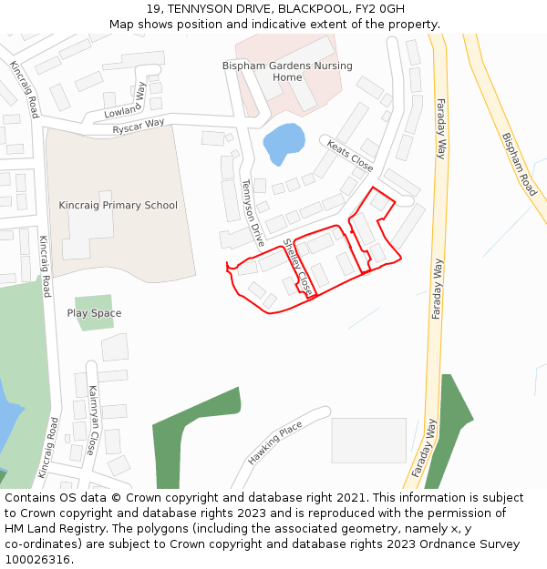 19, TENNYSON DRIVE, BLACKPOOL, FY2 0GH: Location map and indicative extent of plot